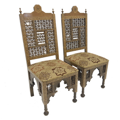 Image for Lot A Pair of Moroccan Carved Walnut Chairs