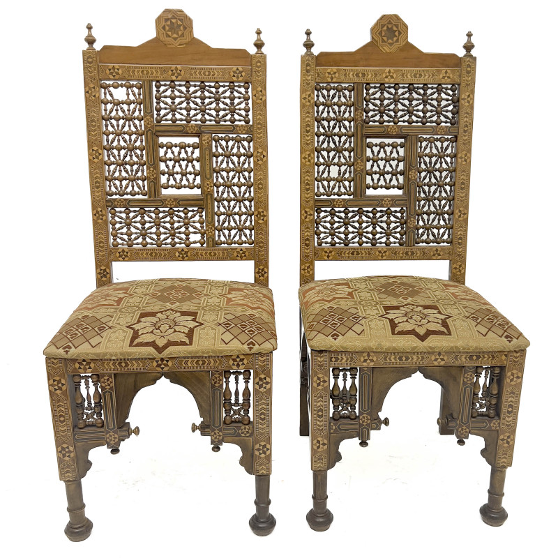 A Pair of Moroccan Carved Walnut Chairs