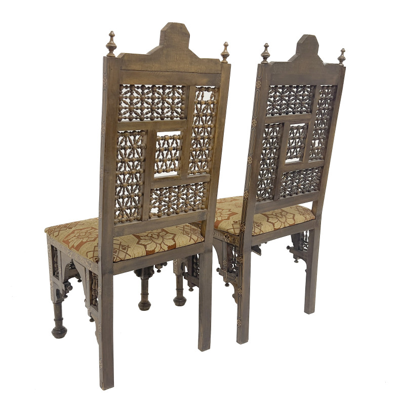 A Pair of Moroccan Carved Walnut Chairs