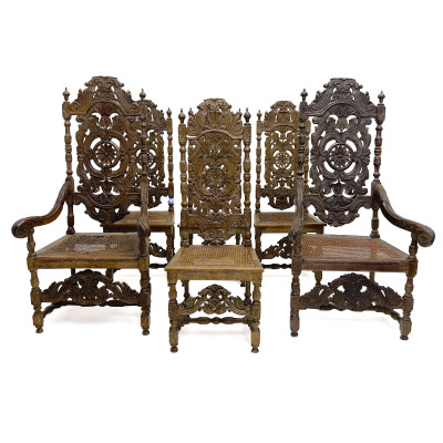 Image for Lot 6 carved wood chairs with cane seats