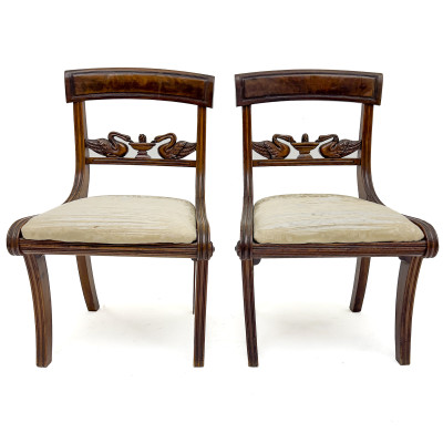 Image for Lot A Pair of Regency Style Swan-Carved Upholstered Side Chairs