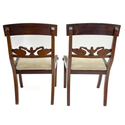 A Pair of Regency Style Swan-Carved Upholstered Side Chairs