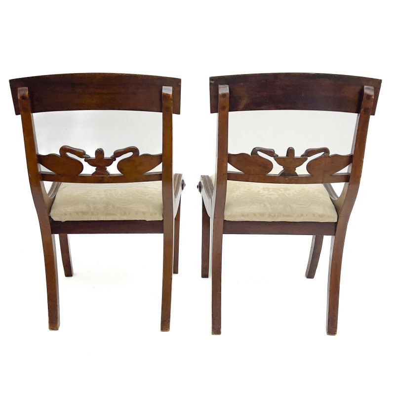 A Pair of Regency Style Swan-Carved Upholstered Side Chairs