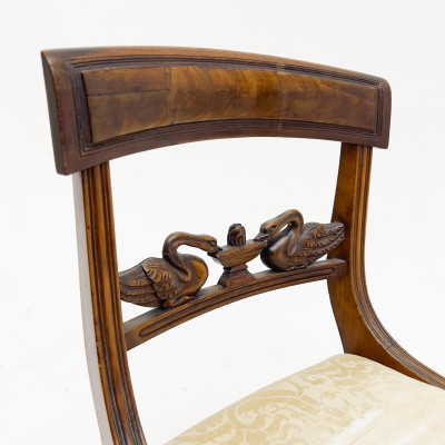 A Pair of Regency Style Swan-Carved Upholstered Side Chairs