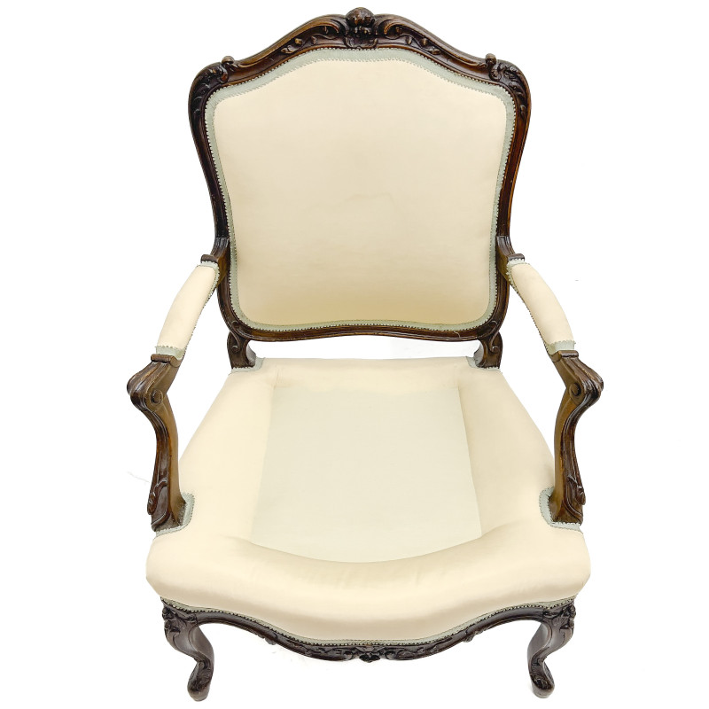 A Louis XV Style Carved Wood Upholstered Bergère