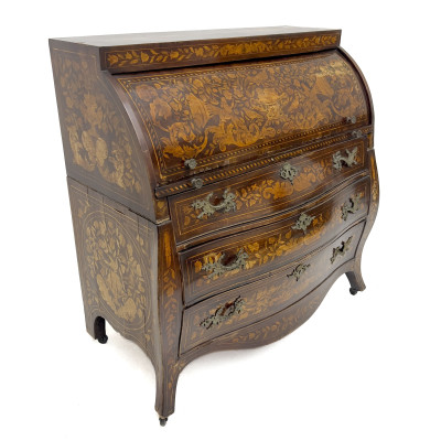 Image for Lot Dutch Rococo Style Marquetry Cylinder Desk
