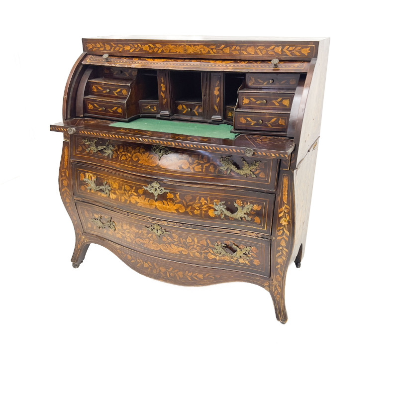 Dutch Rococo Style Marquetry Cylinder Desk