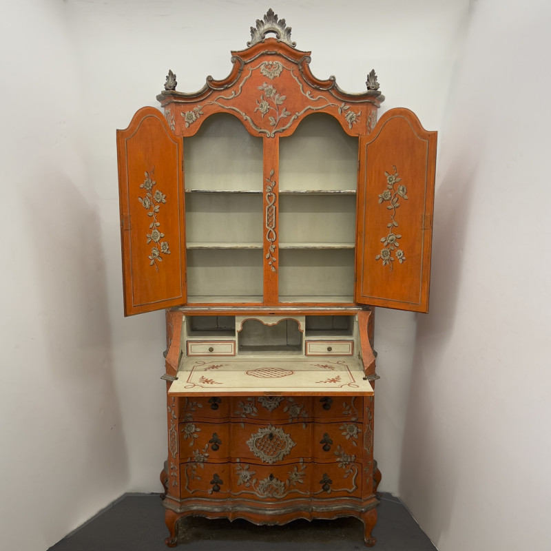 A Venetian Rococo Style Painted and Parcel-Gilded Secretaire Bookcase