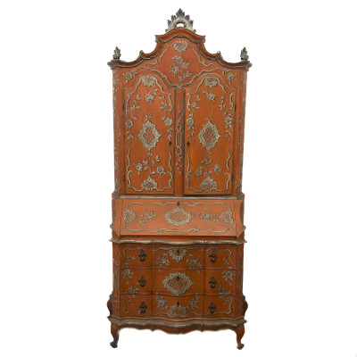 Image for Lot A Venetian Rococo Style Painted and Parcel-Gilded Secretaire Bookcase