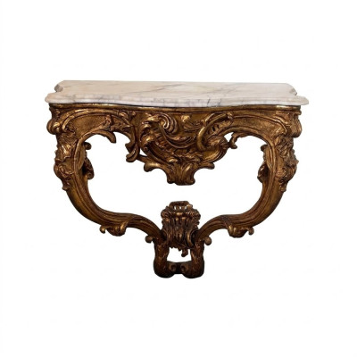 Image for Lot A Louis XV Giltwood and Marble-Top Hanging Console Table