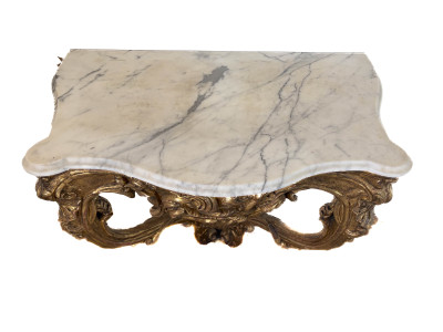 A Louis XV Giltwood and Marble-Top Hanging Console Table