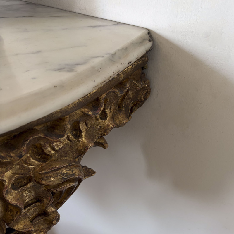 A Louis XV Giltwood and Marble-Top Hanging Console Table