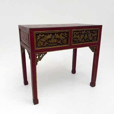Image for Lot A Chinese Carved and Gilt Red Lacquer Altar Table