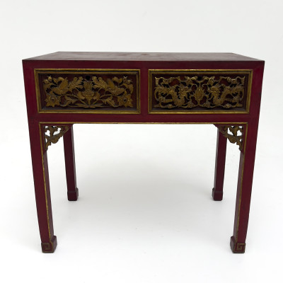 A Chinese Carved and Gilt Red Lacquer Altar Table