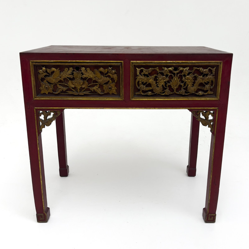 A Chinese Carved and Gilt Red Lacquer Altar Table