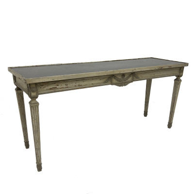 Image for Lot A Neoclassical Style Patinated Wood and Fumé Glass Console Table