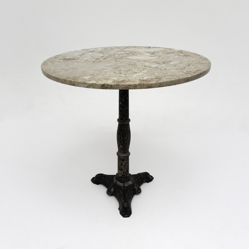 A Continental Style Breccia Marble-Top and Cast-Iron Bistro Table