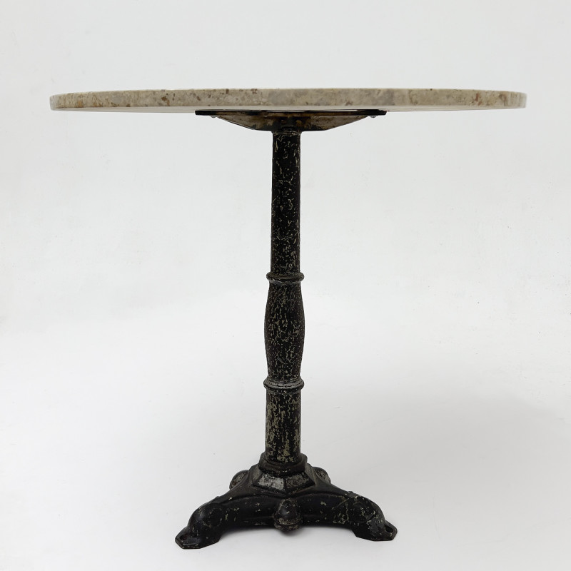 A Continental Style Breccia Marble-Top and Cast-Iron Bistro Table