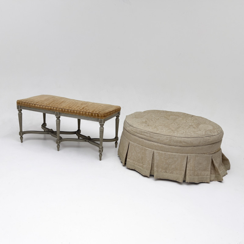 A Neoclassical Style Carved Beechwood Upholstered Piano Bench by Karges