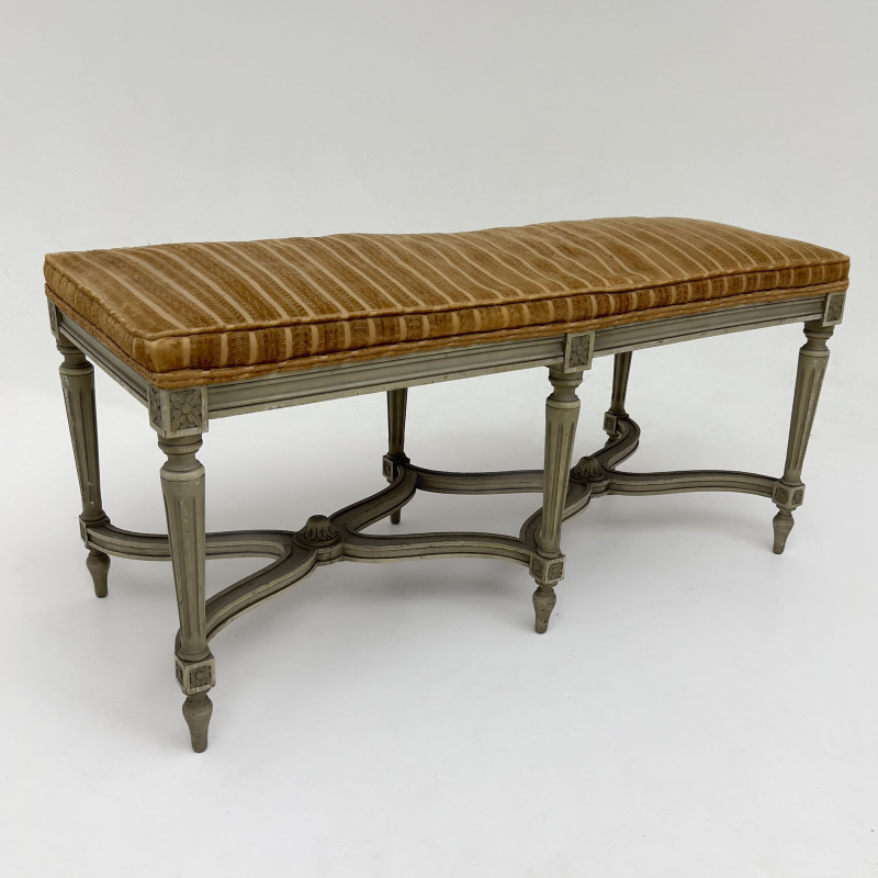 A Neoclassical Style Carved Beechwood Upholstered Piano Bench by Karges