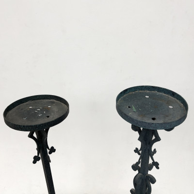 Near Pair Gothic Revival Wrought Iron Pedestal Stands
