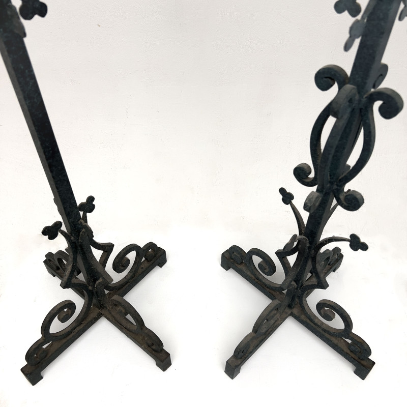 Near Pair Gothic Revival Wrought Iron Pedestal Stands