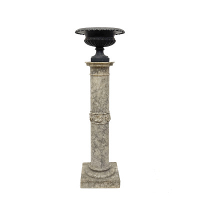 Image for Lot Continental Classical Revival Alabaster Column and Cast Iron Urn