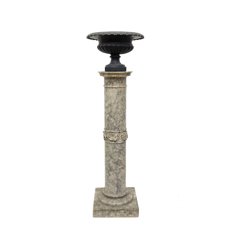 Continental Classical Revival Alabaster Column and Cast Iron Urn