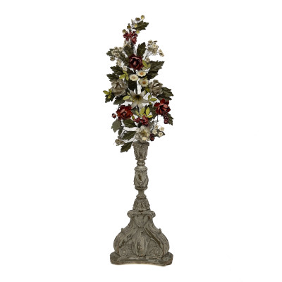 Image for Lot Continental Baroque Revival Wood and Gesso Stand with Tole Flower Insert