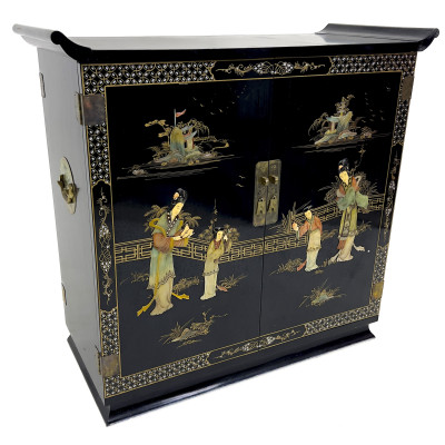 Image for Lot Chinese Black Lacquer Bar Cabinet