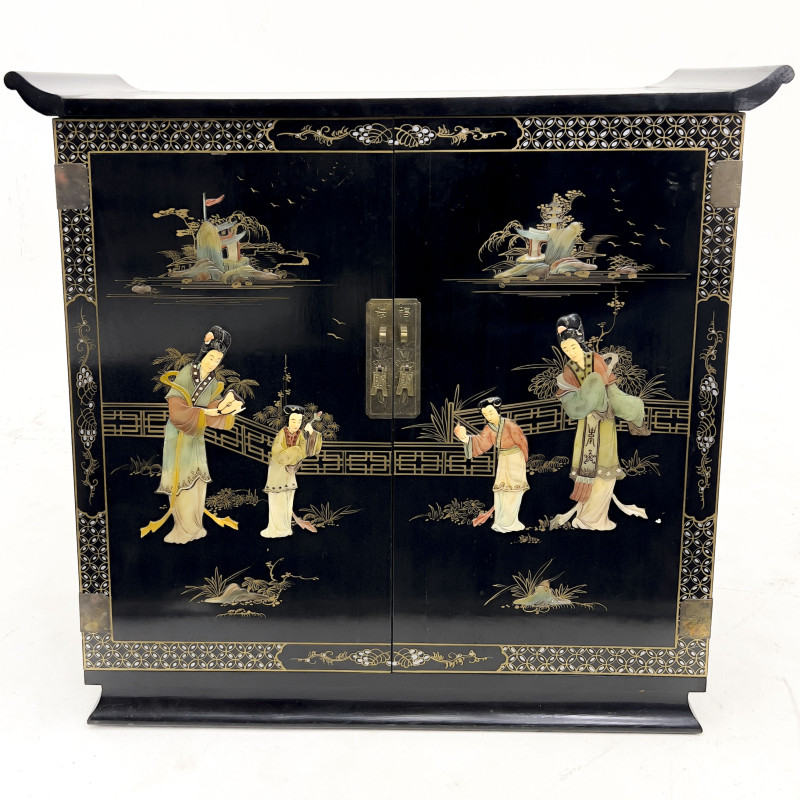 Chinese Black Lacquer Bar Cabinet