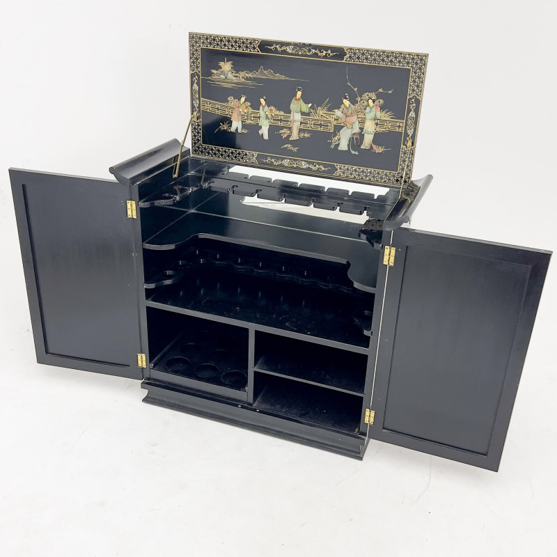 Chinese Black Lacquer Bar Cabinet