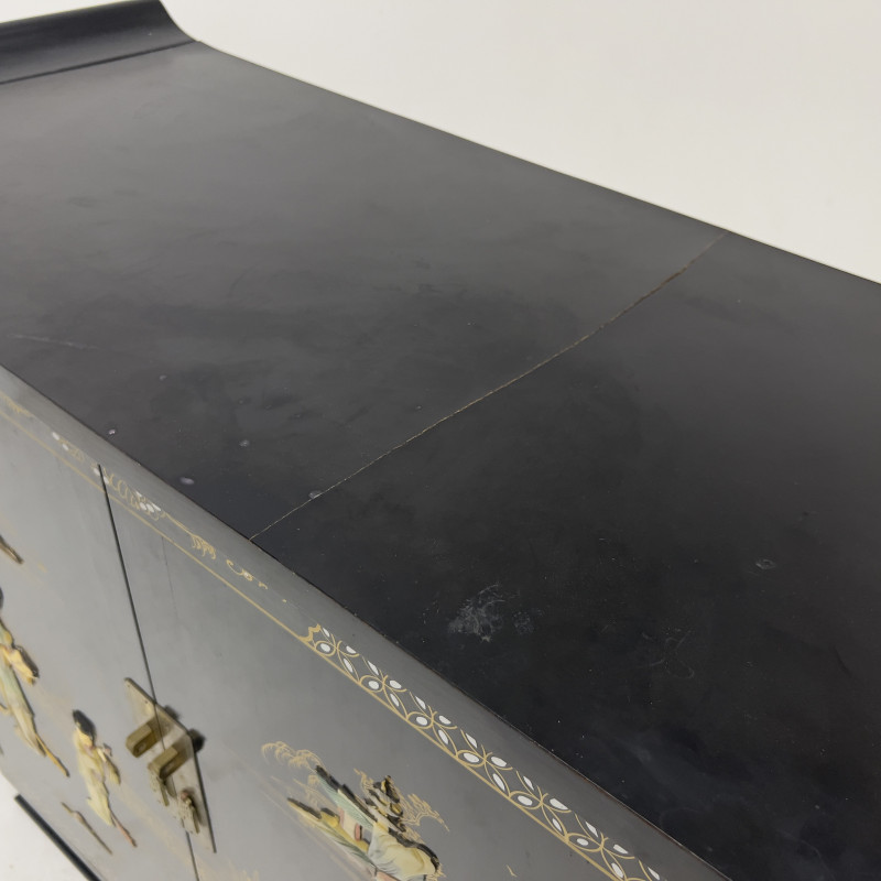 Chinese Black Lacquer Bar Cabinet