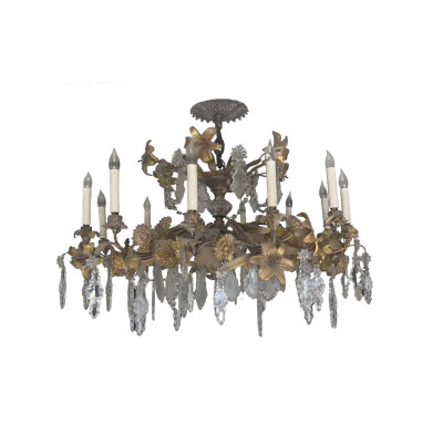 Image for Lot A French Rococo Style Gilt-Bronze and Crystal Twelve-Light Chandelier