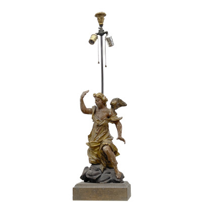 Image for Lot Baroque Style Electrified Polychrome Giltwood Angel Lamp