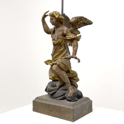 Baroque Style Electrified Polychrome Giltwood Angel Lamp