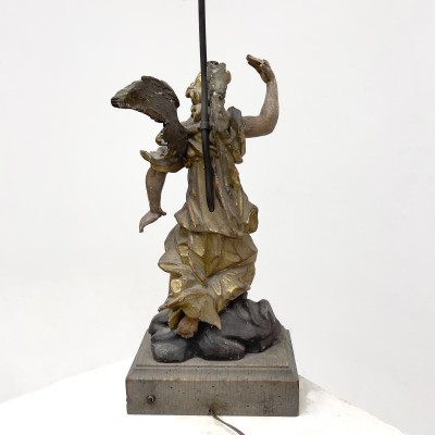 Baroque Style Electrified Polychrome Giltwood Angel Lamp