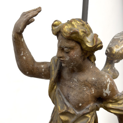 Baroque Style Electrified Polychrome Giltwood Angel Lamp