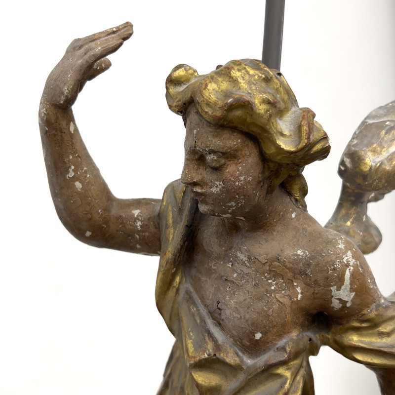 Baroque Style Electrified Polychrome Giltwood Angel Lamp