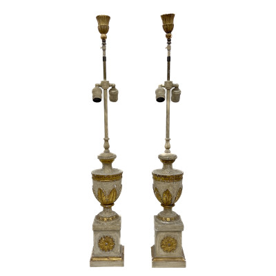 Image for Lot Neoclassical Style Giltwood and Gesso Urn-Form Table Lamps