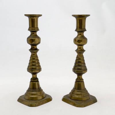 Assembled Group of Brass and Silver Candlesticks