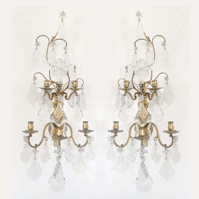 Image for Lot A Pair of Louis XV Style Gilt-Bronze and Crystal Five-Light Candle Sconces