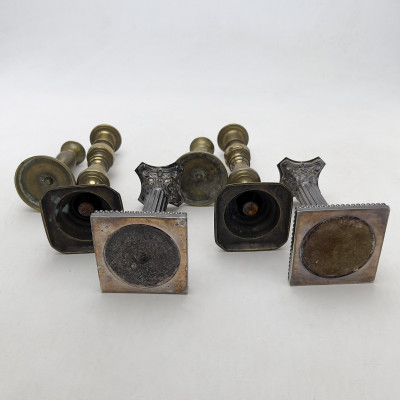 Assembled Group of Brass and Silver Candlesticks
