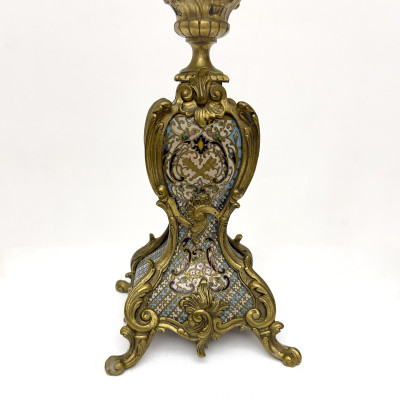 Rococo Revival Brass and Champlevé Enamel Candelabra
