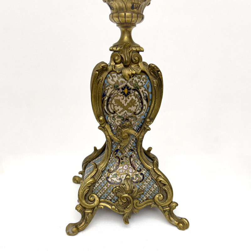 Rococo Revival Brass and Champlevé Enamel Candelabra