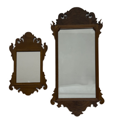 Image for Lot 2 mirrors Pair of Chippendale Style Carved Walnut Wall Mirrors