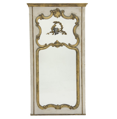 Image for Lot An Italian Louis XVI Style Painted and Parcel-Gilt Trumeau Wall Mirror