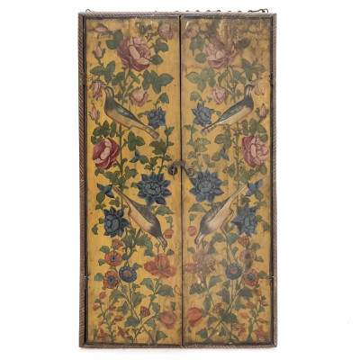 A Persian Style Qajar Lacquered Wood Traveling Mirror