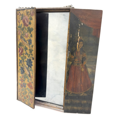 A Persian Style Qajar Lacquered Wood Traveling Mirror