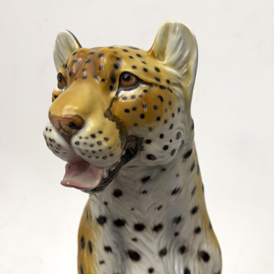 Ronzan - Polychrome Glazed Ceramic Seated Cheetah